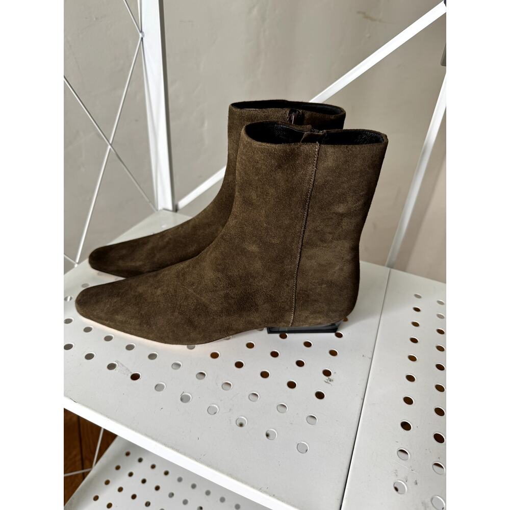 STAUD Olive Brown Suede Ankle Boots